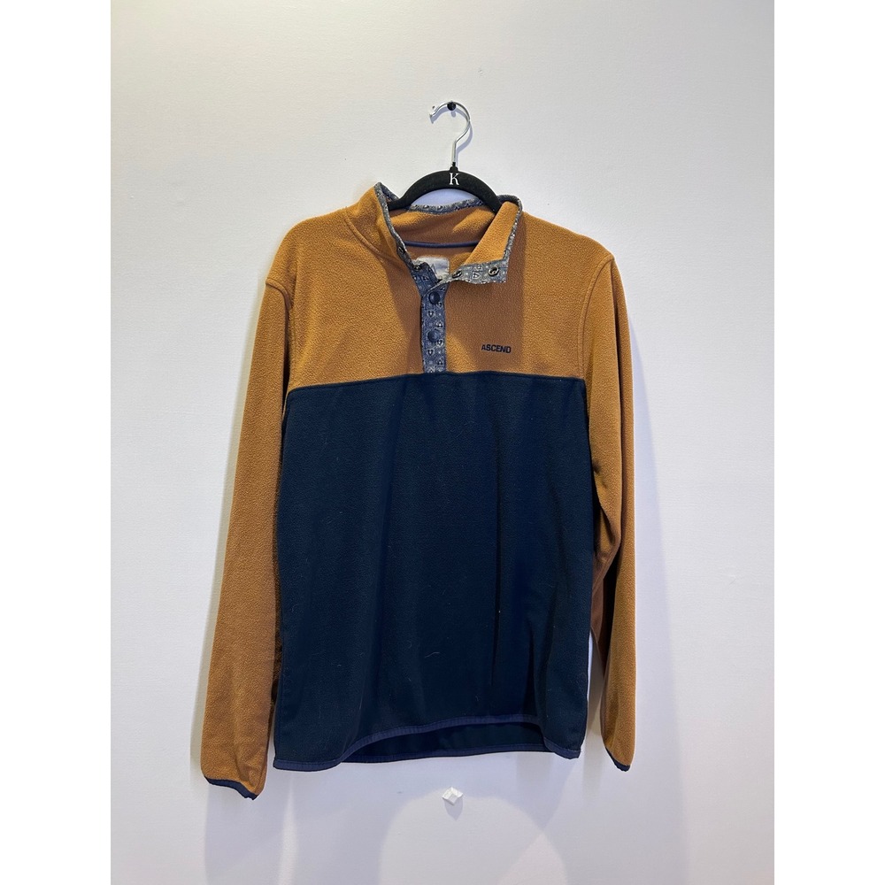 Ascend Fleece Pullover Mens Medium Tan Navy Colorblock Quarter Snap Mock Neck